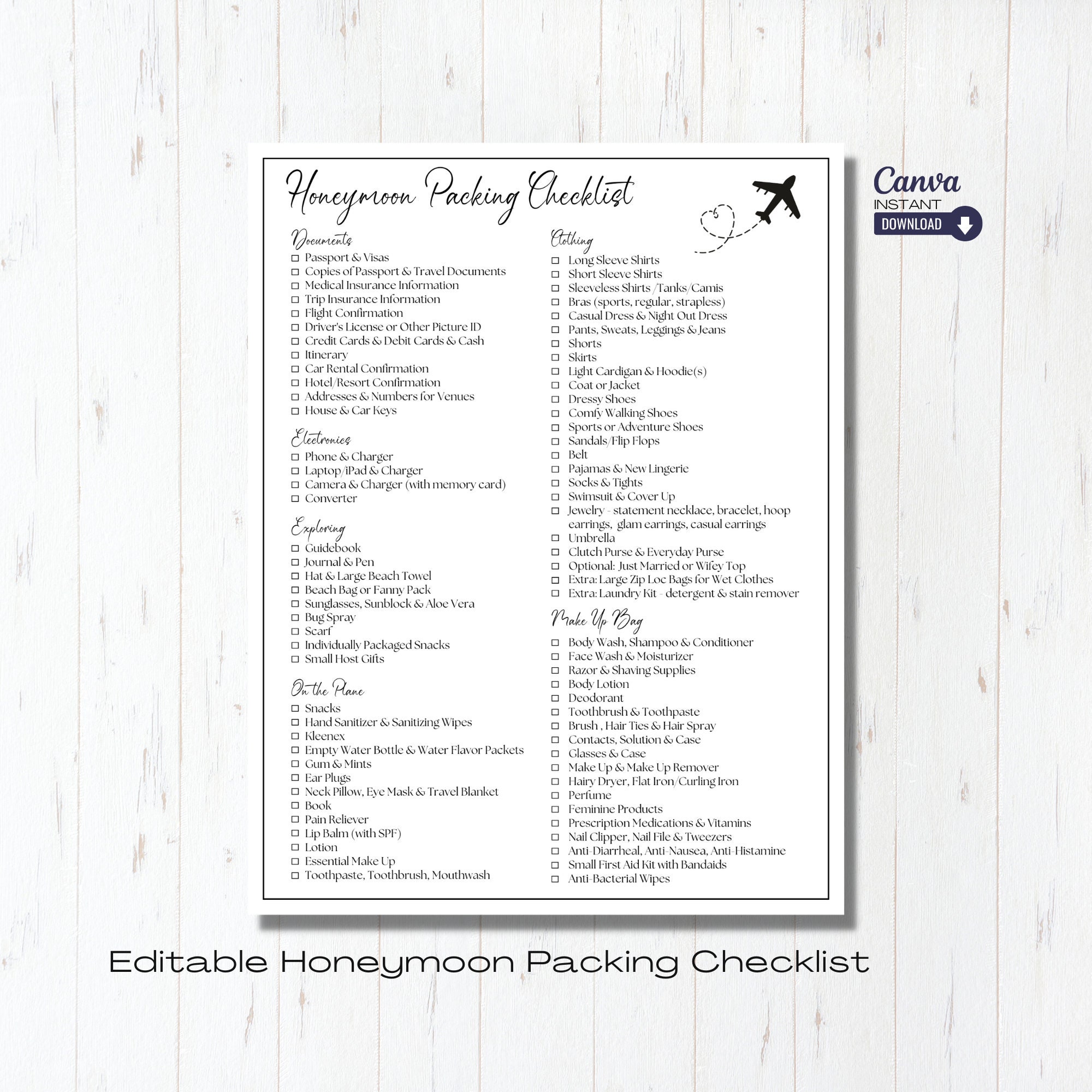 Editable Honeymoon Packing List Template, Printable Honeymoon Planner ...