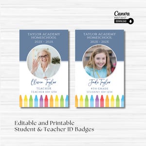 Editable Homeschool Teacher ID Card Template, Printable Student Identification Card, Teacher ID Badge, Name Badge, Custom Teacher ID Badge