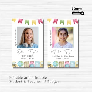 Editable Homeschool Teacher ID Card Template, Printable Student Identification Card, Teacher ID Badge, Name Badge, Custom Teacher ID Badge