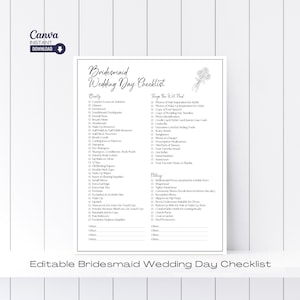 Editable Bridesmaid Wedding Day Checklist: Printable Bridal Party Info (PDF)