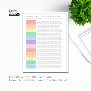 Bearbeitbare Vorlage für das Besuchsjahr für die Heimschule, druckbare Vorlage für die Schulanfänger, täglicher Tracker für die Heimschule, druckbereites Schüleranwesenheitsblatt, Sammlung der Heimschule