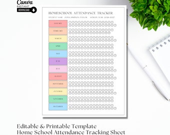 Editable Homeschool Attendance Tracker: Printable Student Record (PDF)