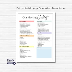 Editable Moving Checklist Printable: Relocation Planner (Digital Download)