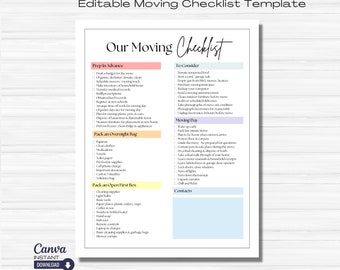 Editable Moving Checklist Printable: Relocation Planner (Digital Download)