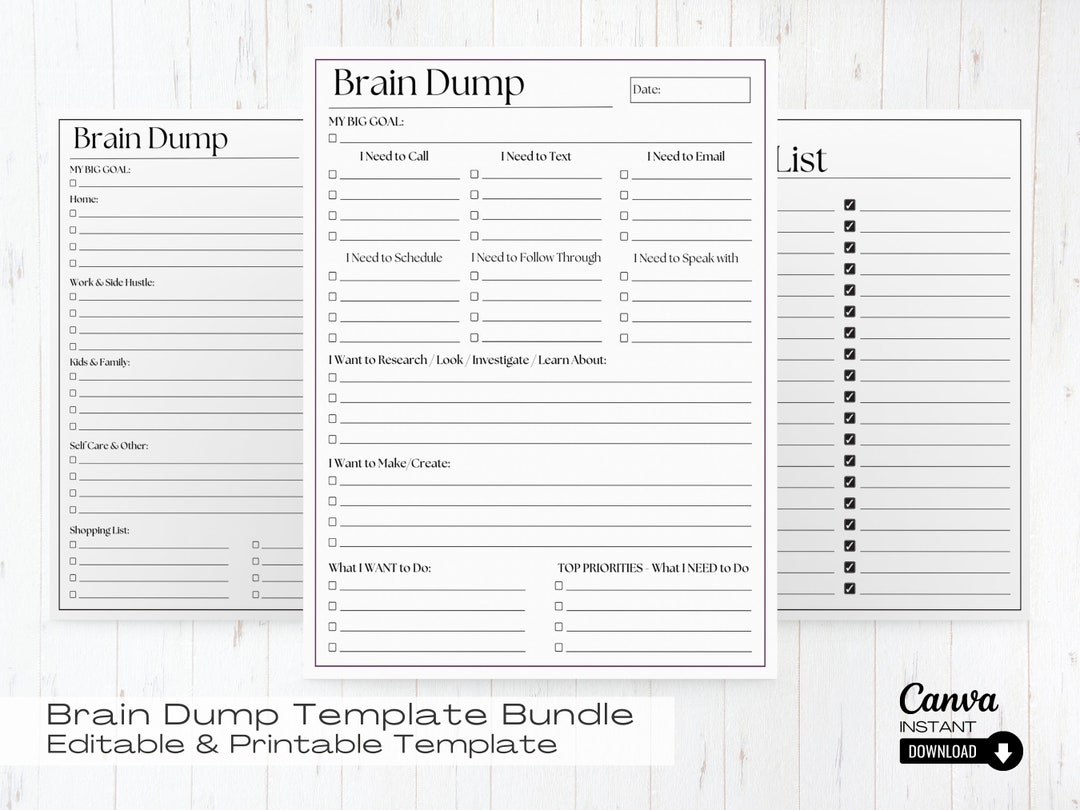 Editable ADHD Brain Dump Printable ADHD Planner To Do List - Etsy.de