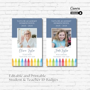 Editable Homeschool Teacher ID Card Template, Printable Student Identification Card, Teacher ID Badge, Name Badge, Custom Teacher ID Badge