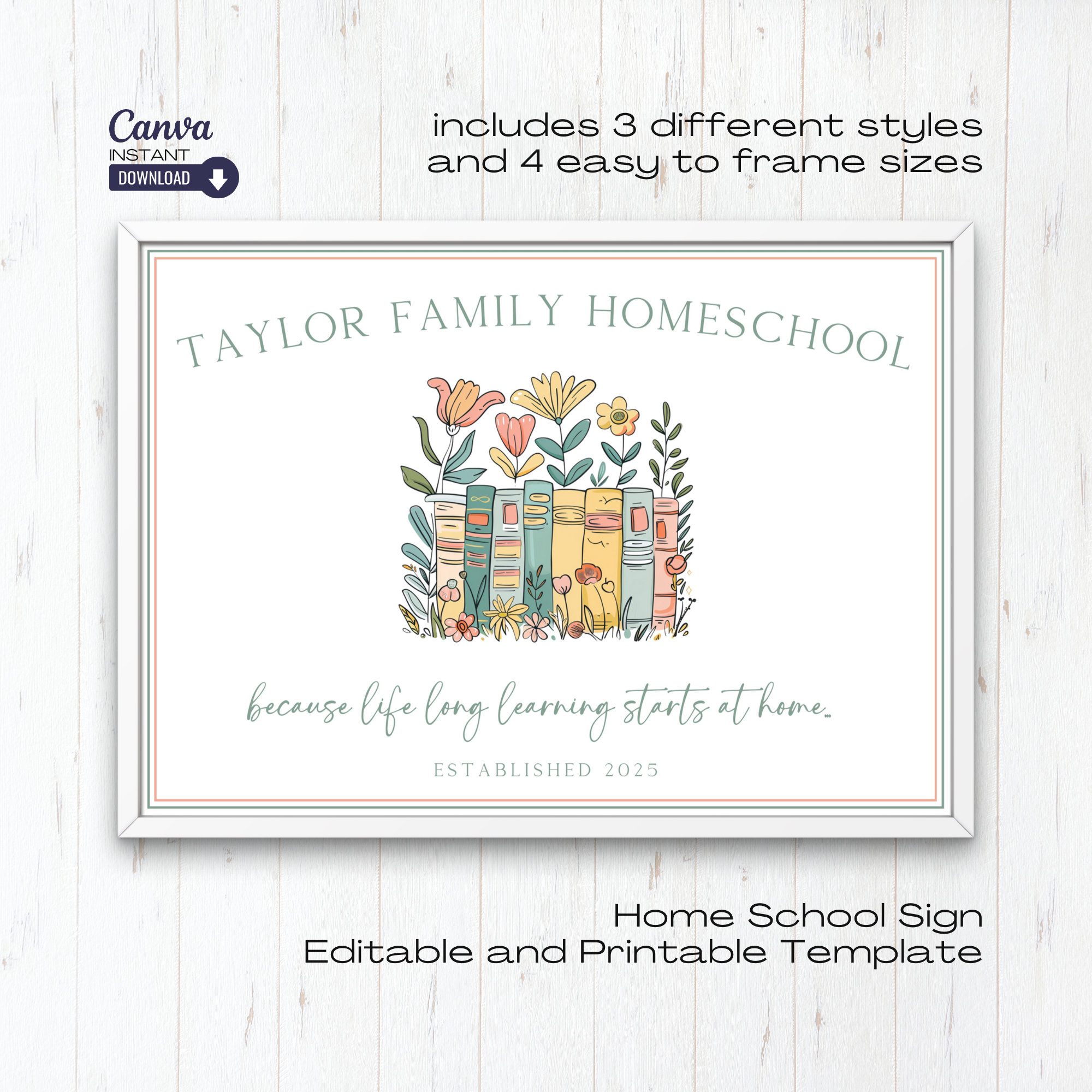 Editable Homeschool Sign Template: Custom Family Name Art (Digital Download)