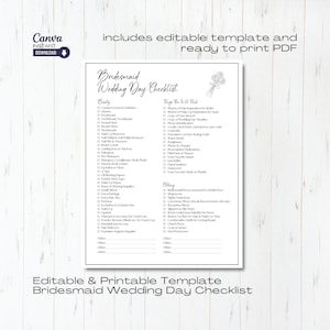 Editable Bridesmaid Wedding Day Checklist Template (Printable PDF)