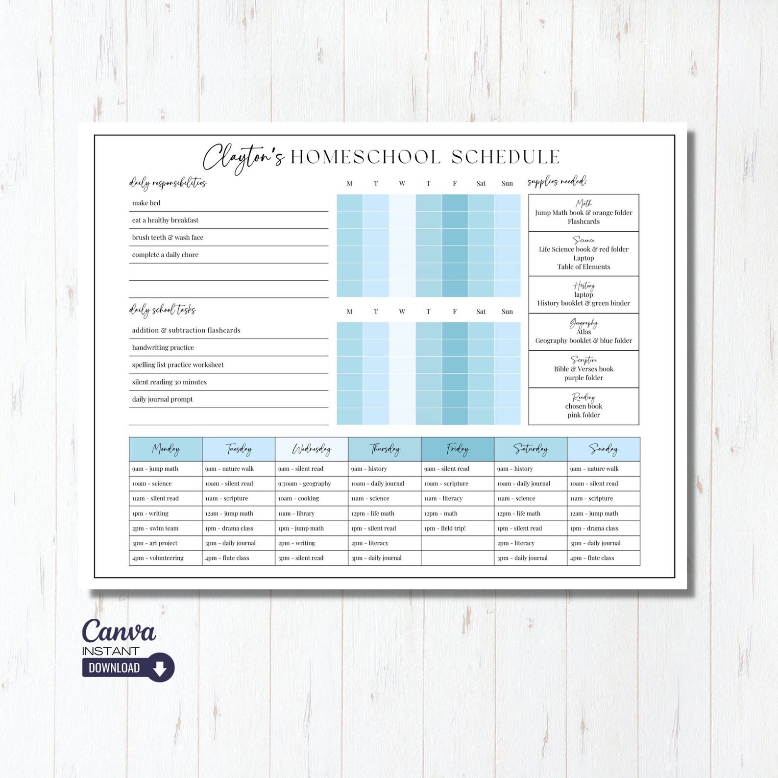 Editable Homeschool Checklist: Daily Schedule Template (canva & PDF) - Etsy