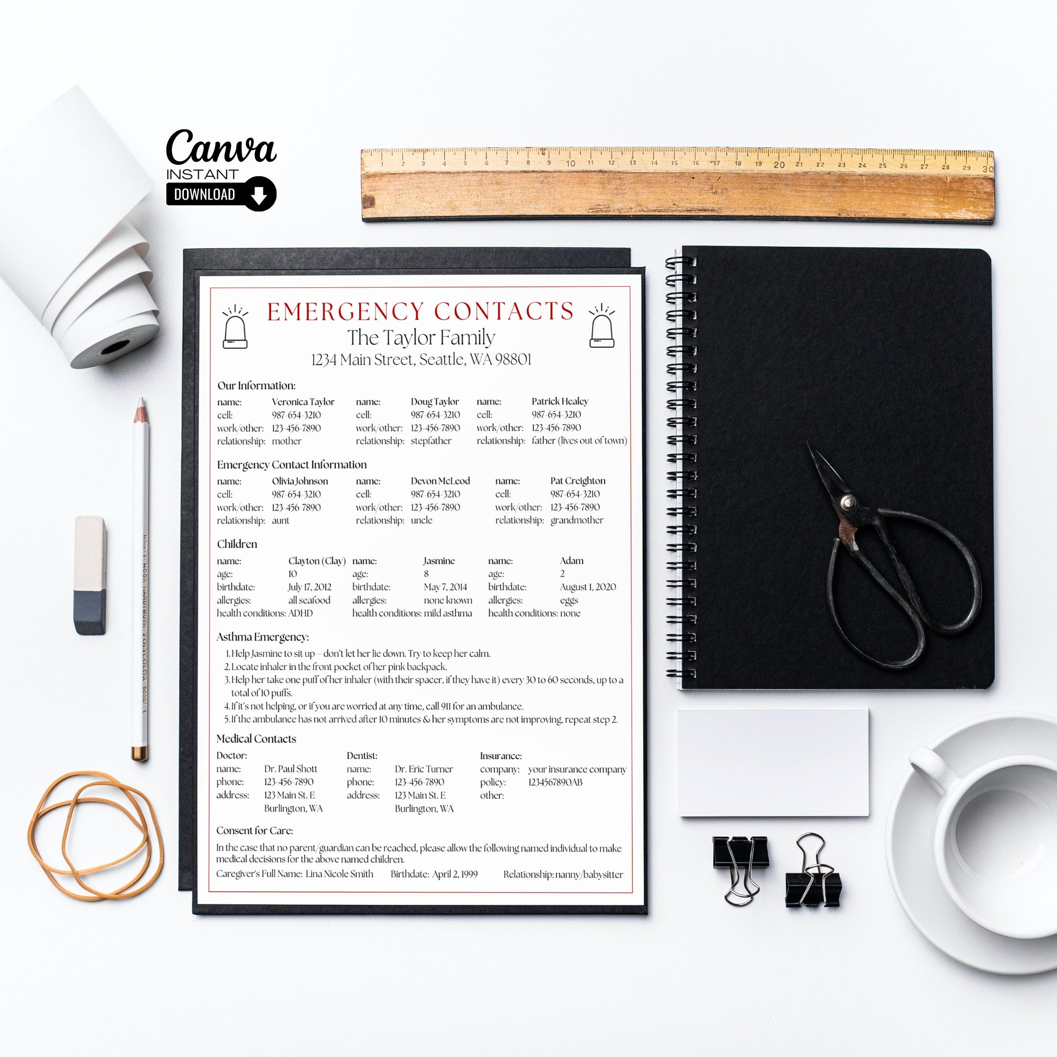 Editable Childcare Notes, Printable Babysitter Important Info Page ...