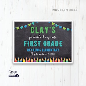 Printable First Day of School Sign, Back to School Chalkboard Sign Printable, Editable Back to School Sign, Personalized School Chalkboard