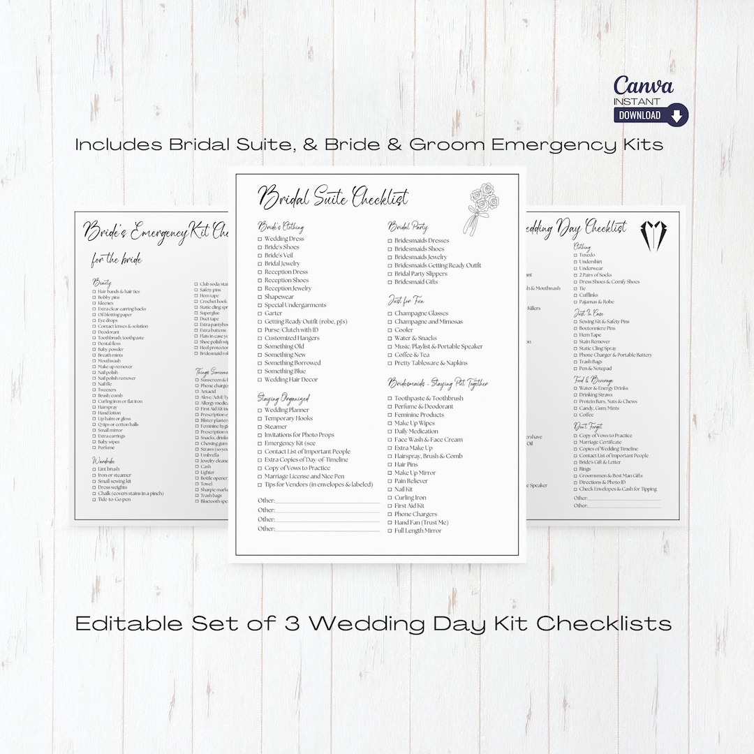 Editable Wedding Day Checklist, Printable Wedding Day Checklist, Bridal ...
