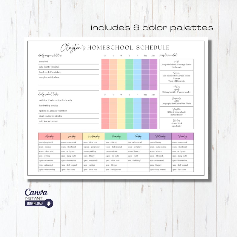 Editable Homeschool Checklist, Printable Daily Schedule for Kids, Home ...