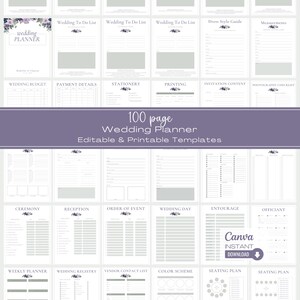 Editable Wedding Planner: 100 Page Printable Book (Canva Template)