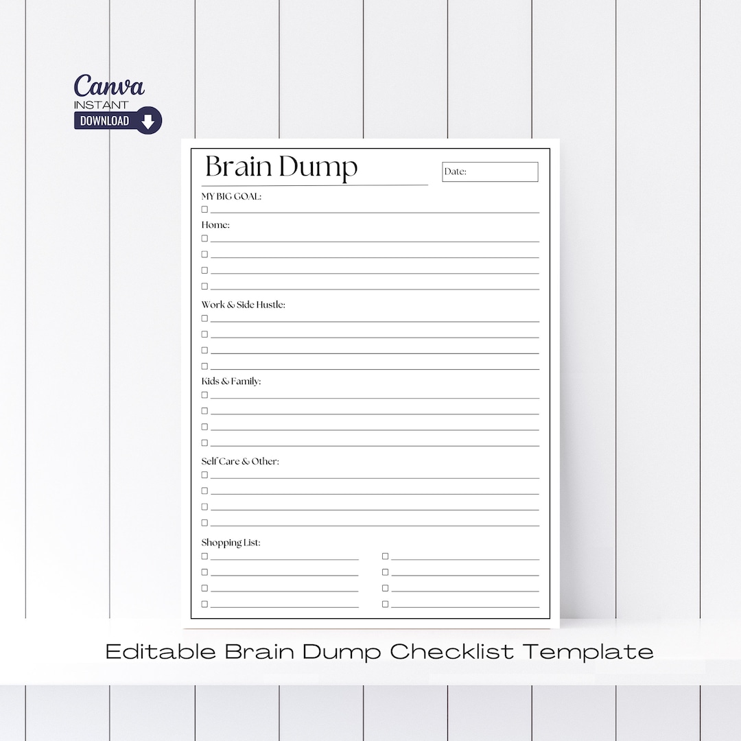 Editable ADHD Brain Dump Printable, ADHD Planner, to Do List Template ...