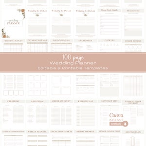 Editable Wedding Planner Template, Printable Wedding Planner Book, Wedding Checklists, Bridal Planner, Engagement Gift, Digital Download