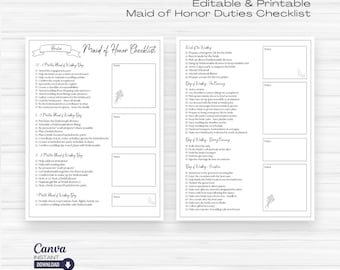 Editable Maid of Honor Checklist, Printable Maid of Honor Duties Checklist, Bridesmaid Planner Template, Wedding Planning, MOH Planner