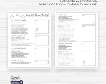 Editable Maid of Honor Checklist: Wedding Planner (Digital Download)
