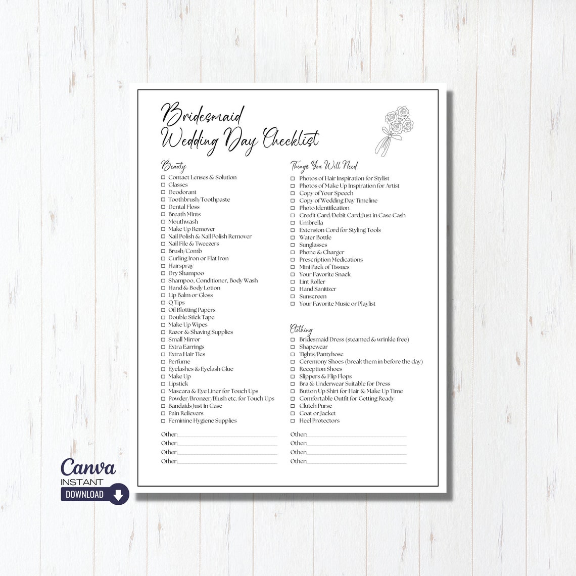 Editable Bridesmaid Wedding Day Checklist Template, Printable Wedding ...