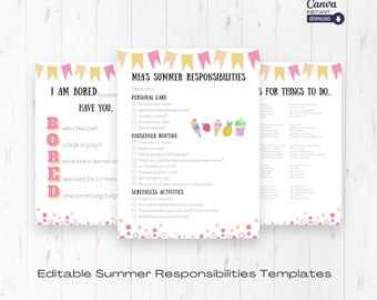 Kids Summer Chore Chart: Editable Activity Checklist (Canva Template)