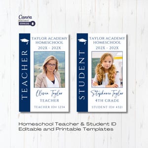 Editable Homeschool Teacher ID Card Template, Printable Student Identification Card, Teacher ID Badge, Name Badge, Custom Teacher ID Badge