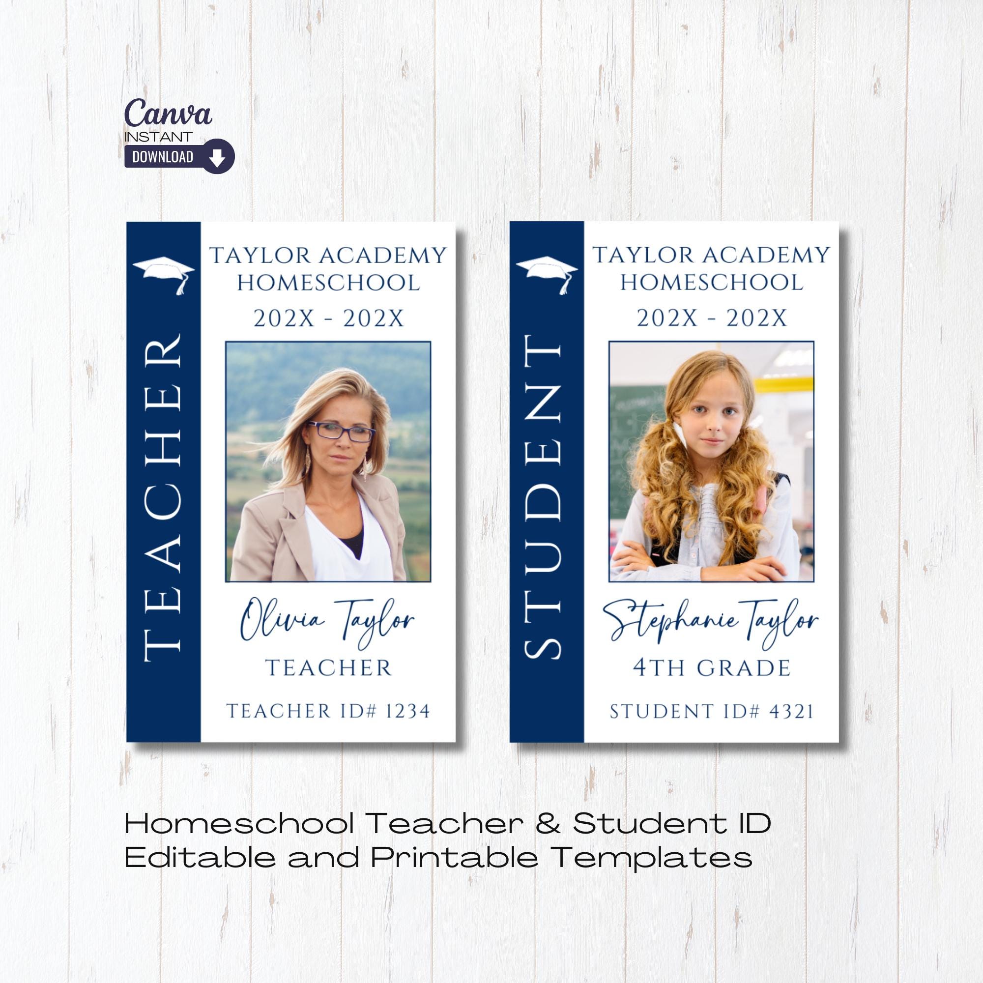 Editable Homeschool Teacher & Student ID Card Template (digital