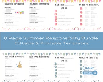 Kids Summer Chore Chart: Editable Activity Checklist (Canva Template)