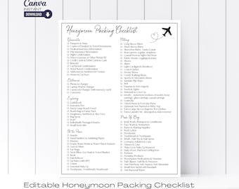 Editable Honeymoon Packing List Template, Printable Honeymoon Planner, Vacation Packing Checklist, Packing Checklist, Travel Packing List