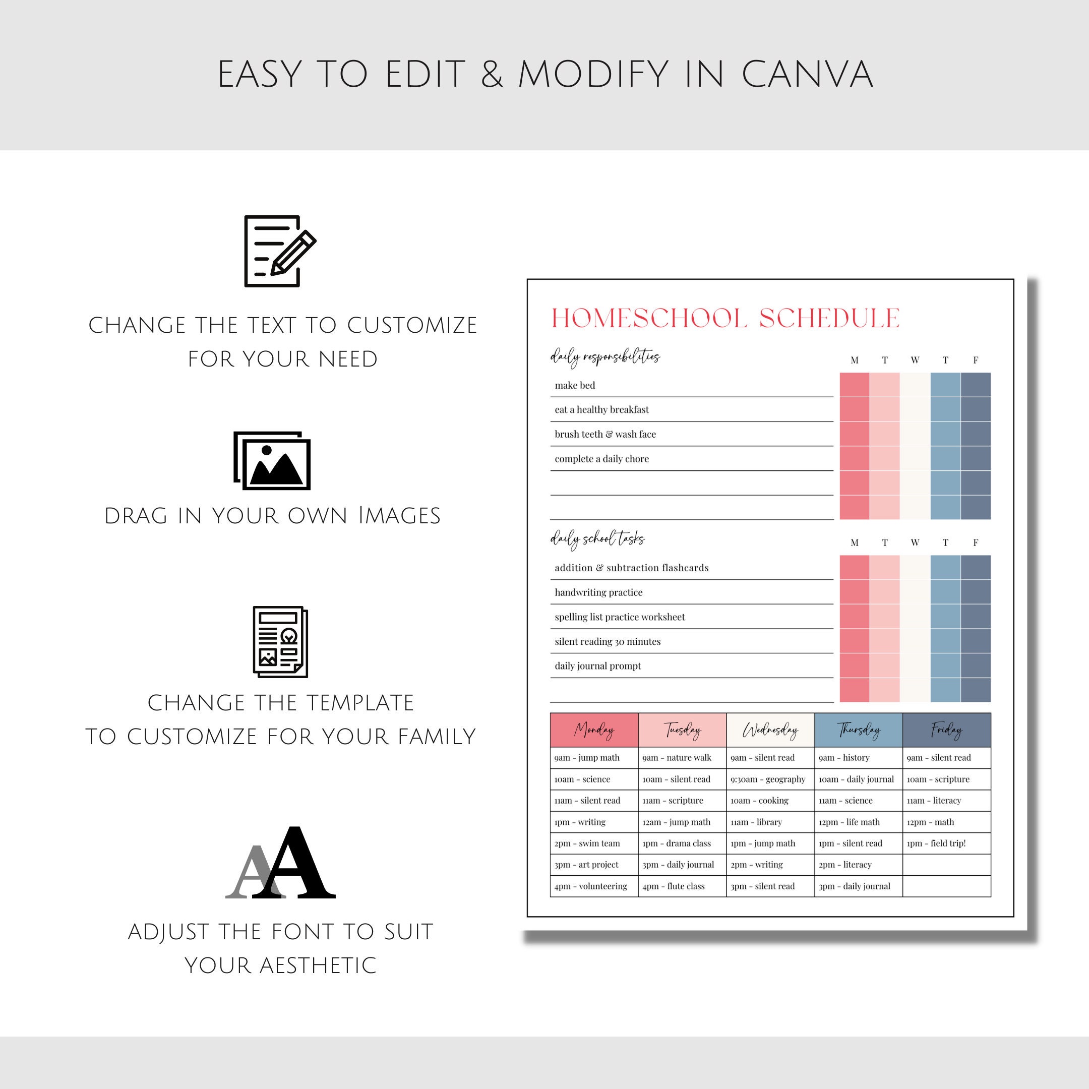Editable Homeschool Checklist Printable Daily Schedule for - Etsy
