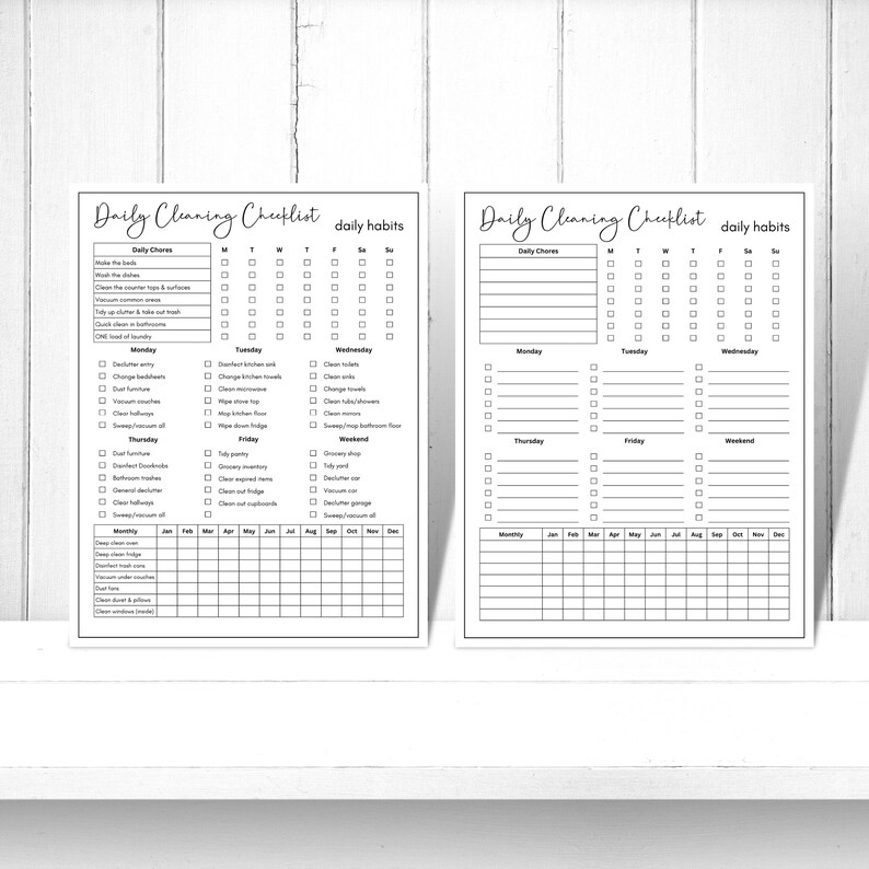 Editable Cleaning Checklist Planner: Daily & Weekly Chore Chart ...