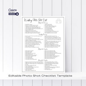 Editable Wedding Photography Shot List Template (Printable PDF)
