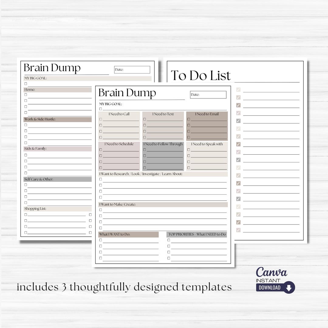 Editable ADHD Brain Dump Printable: to Do List Template (canva) - Etsy