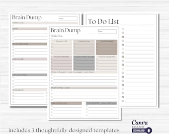 Editable ADHD Brain Dump Printable: To Do List Template (Canva)