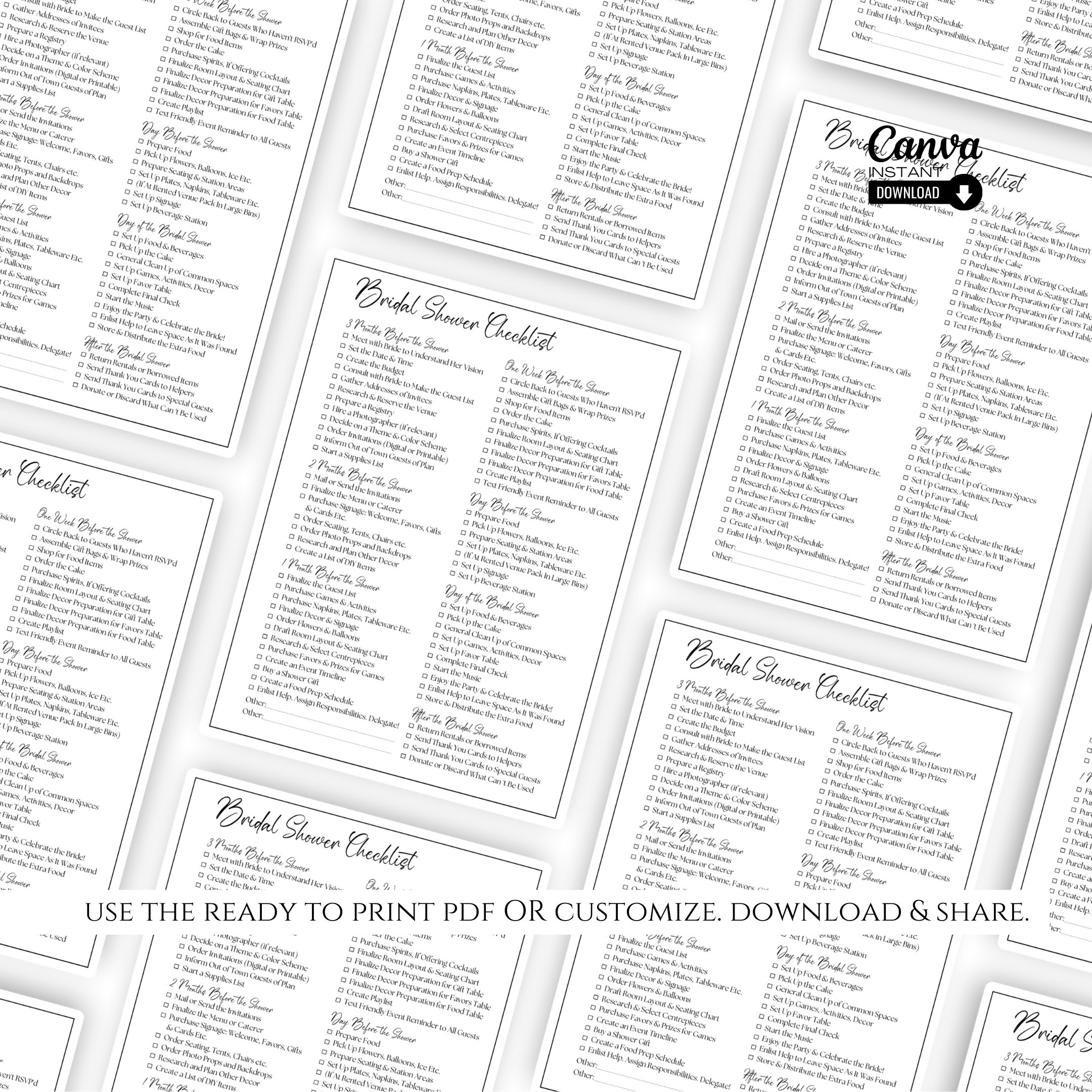 Editable Bridal Shower Planning Checklist Template, Printable Wedding