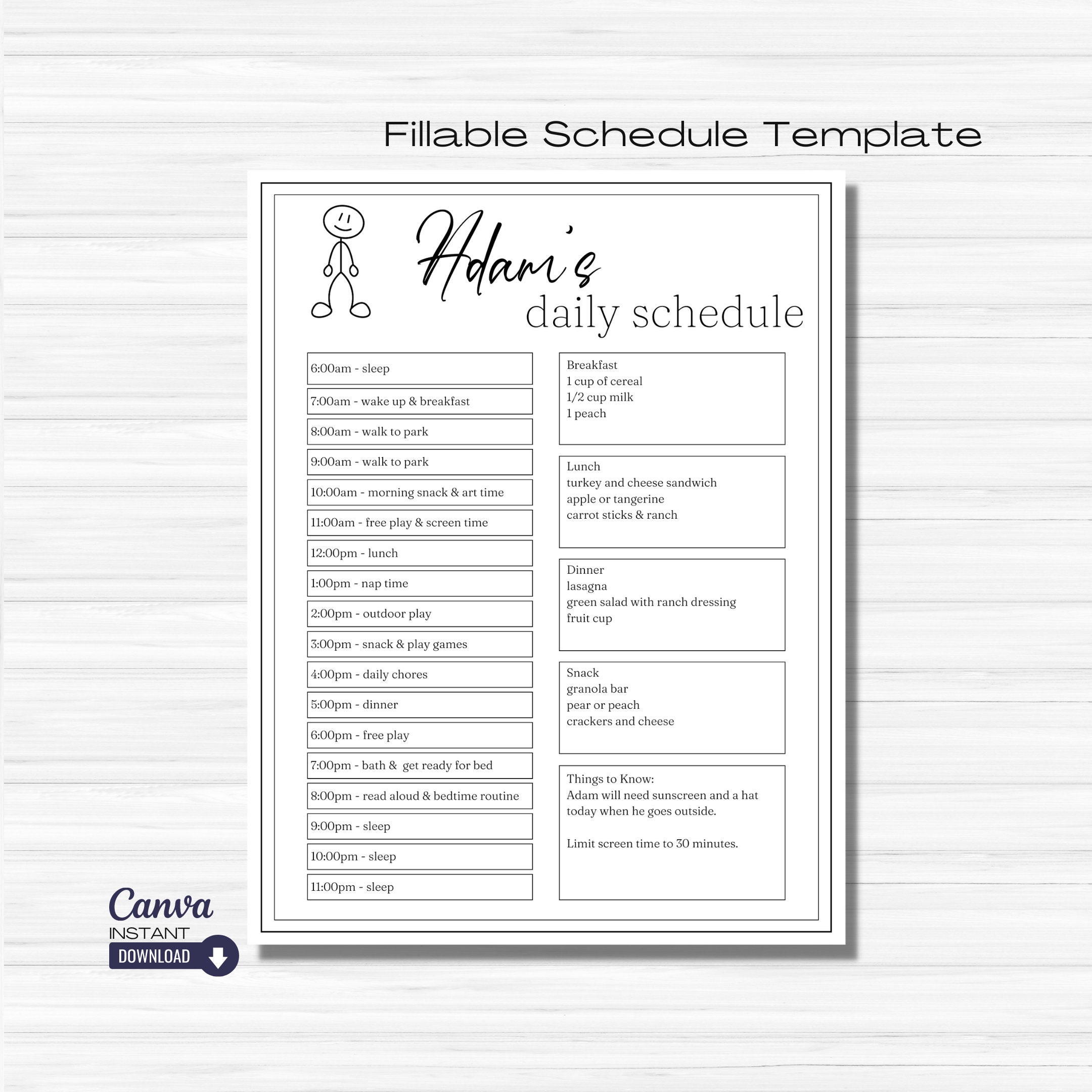 Editable Kids Daily Schedule, Printable Kids Summer Schedule ...