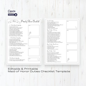 Editable Maid of Honor Checklist, Printable Maid of Honor Duties Checklist, Bridesmaid Planner Template, Wedding Planning, MOH Planner