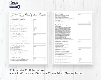 Editable Maid of Honor Duties Checklist: Wedding Planner (Digital Download)