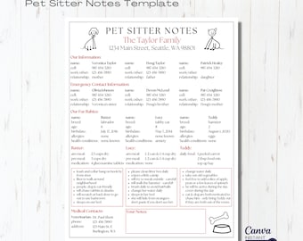 Editable Pet Sitter Instructions Template: Canva Printable