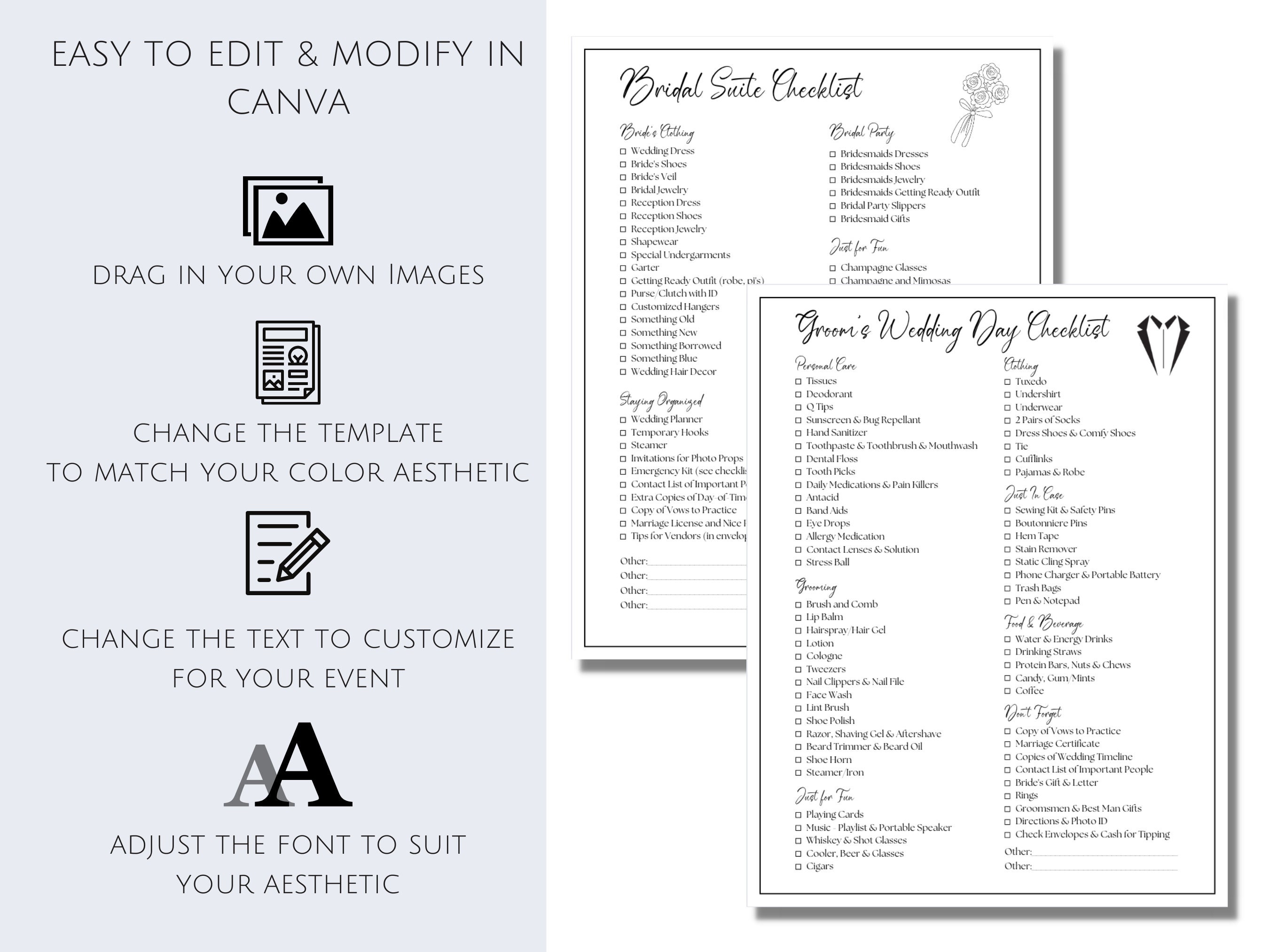 Editable Wedding Day Checklist Printable Wedding Day - Etsy Hong Kong