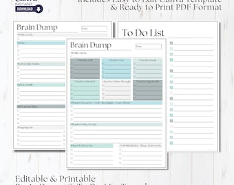 ADHD Brain Dump Printable: Editable To-Do List Template (Canva)
