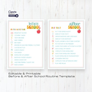 Printable Before School and After School Checklist, Editable Before and After School Responsibility Chart, Before and After School Routine,