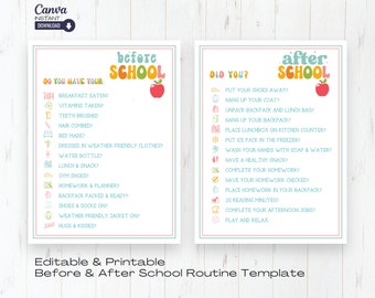 Printable Before School and After School Checklist, Editable Before and After School Responsibility Chart, Before and After School Routine,