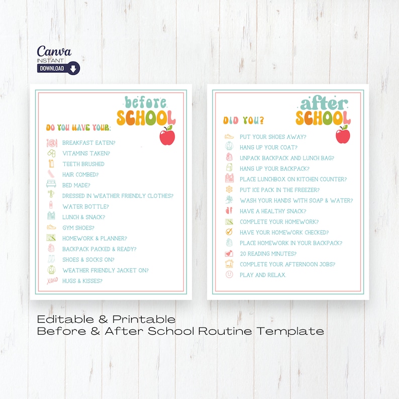 Printable Before School and After School Checklist, Editable Before and ...