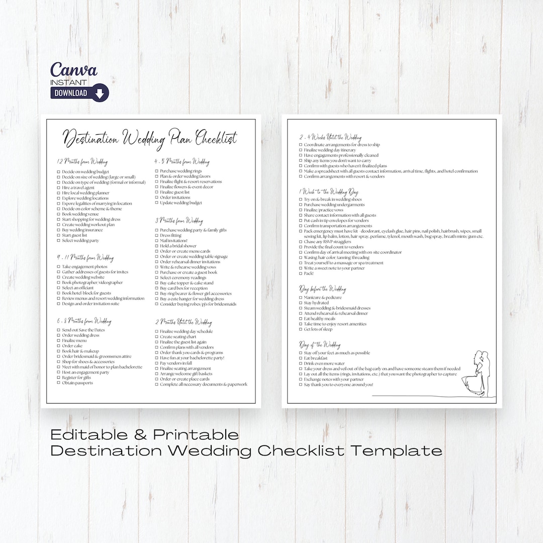 Editable Destination Wedding Checklist: Printable Wedding Planner ...