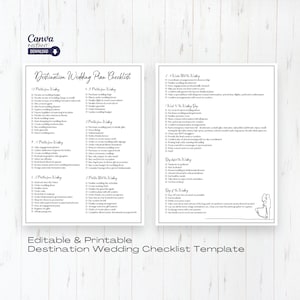 Lista de verificación de boda de destino editable, lista de verificación de boda imprimible, plantilla de lista de verificación del plan de boda, organizador de bodas, descarga instantánea