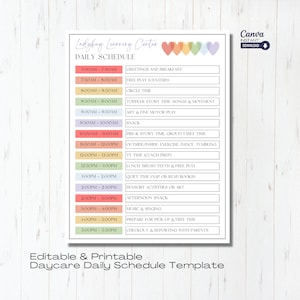 Editable Daily Daycare Schedule Template, Printable Home Daycare Form, Preschool Daily Routine, Daily Routine Log, Canva Template