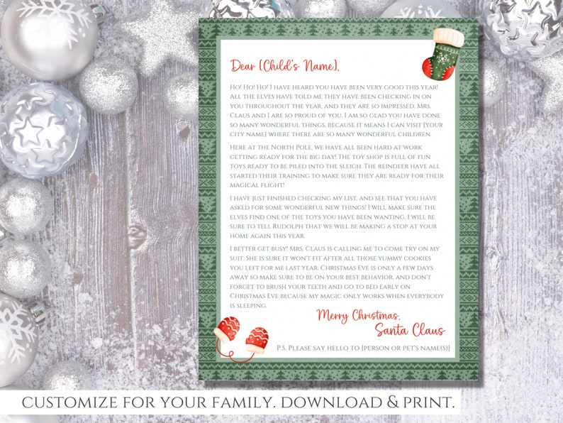 Editable Santa Letter Template Letter From Santa Template Etsy
