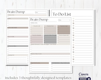 Editable ADHD Brain Dump Printable: To Do List Template (Canva)