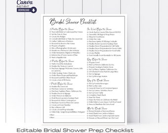 Editable Bridal Shower Planning Checklist Template, Printable Wedding Shower Planner, Bridal Shower Checklist, Bridal Shower List