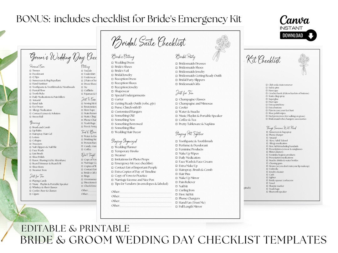 Editable Wedding Day Checklist Printable Wedding Day - Etsy